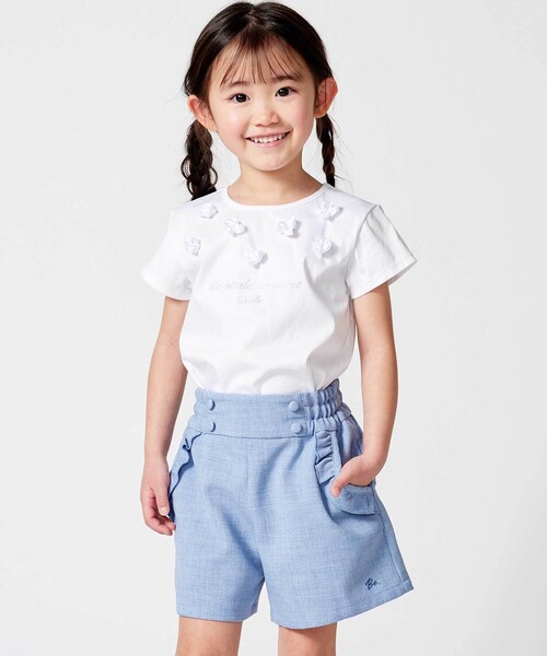 BeBe（ベベ）の「リネン調キャンバスポケットフリルショートパンツ（その他パンツ・キッズ・ブルー/ベージュ・140cm/150cm/130cm/120cm/110cm）」の10枚目の写真