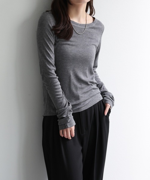 ap retro(アプレトロ)の「【ap retro basic】スムースリラックスT(Tシャツ/カットソー・レディース・ブラック/チャコール/ホワイト・MEDIUM)」の3枚目の写真