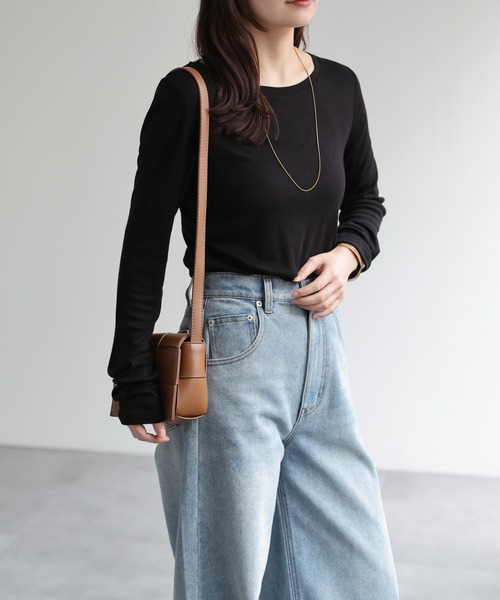ap retro(アプレトロ)の「【ap retro basic】スムースリラックスT(Tシャツ/カットソー・レディース・ブラック/チャコール/ホワイト・MEDIUM)」の21枚目の写真