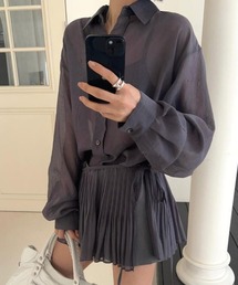 シアーシャツ ウエストギャザー プリーツスカート セットアップ