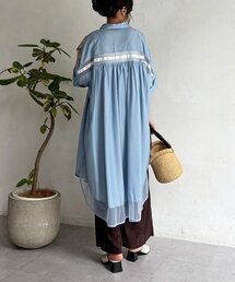 バックテープ半袖シャツワンピース