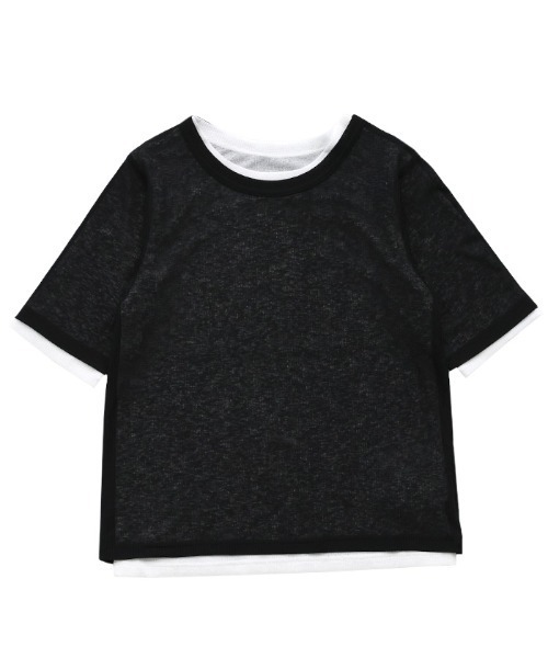 select MOCA（セレクトモカ）の「シアーテレコレイヤードＴシャツ（Tシャツ/カットソー・レディース・オフホワイト/チャコールグレー/ブラック・FREE）」の6枚目の写真