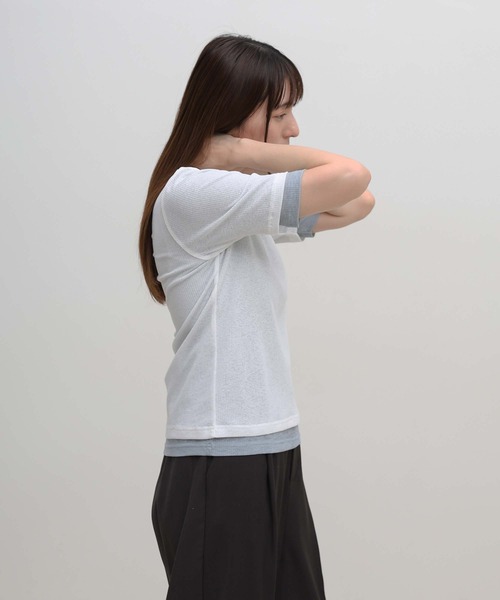 select MOCA（セレクトモカ）の「シアーテレコレイヤードＴシャツ（Tシャツ/カットソー・レディース・オフホワイト/チャコールグレー/ブラック・FREE）」の19枚目の写真