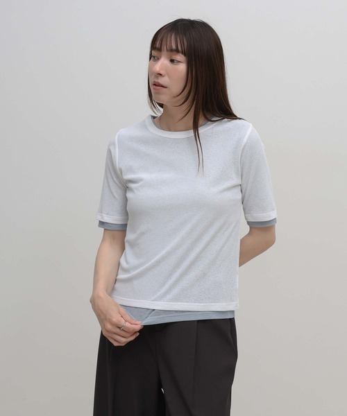 select MOCA（セレクトモカ）の「シアーテレコレイヤードＴシャツ（Tシャツ/カットソー・レディース・オフホワイト/チャコールグレー/ブラック・FREE）」の14枚目の写真