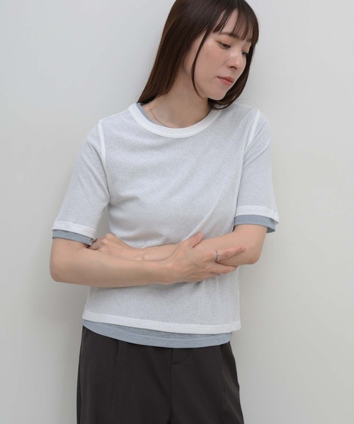 select MOCA（セレクトモカ）の「シアーテレコレイヤードＴシャツ（Tシャツ/カットソー・レディース・オフホワイト/チャコールグレー/ブラック・FREE）」の16枚目の写真