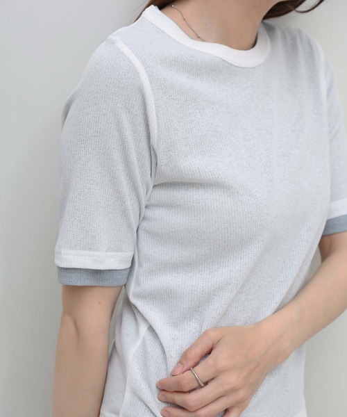 select MOCA（セレクトモカ）の「シアーテレコレイヤードＴシャツ（Tシャツ/カットソー・レディース・オフホワイト/チャコールグレー/ブラック・FREE）」の18枚目の写真