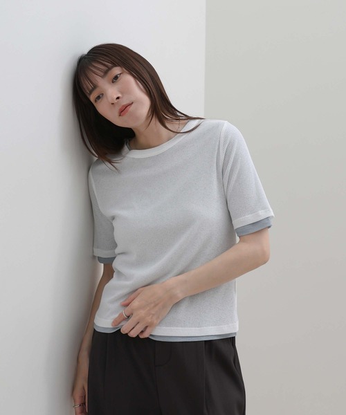 select MOCA（セレクトモカ）の「シアーテレコレイヤードＴシャツ（Tシャツ/カットソー・レディース・オフホワイト/チャコールグレー/ブラック・FREE）」の15枚目の写真