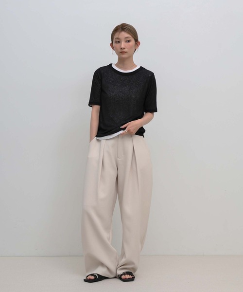 select MOCA（セレクトモカ）の「シアーテレコレイヤードＴシャツ（Tシャツ/カットソー・レディース・オフホワイト/チャコールグレー/ブラック・FREE）」の13枚目の写真