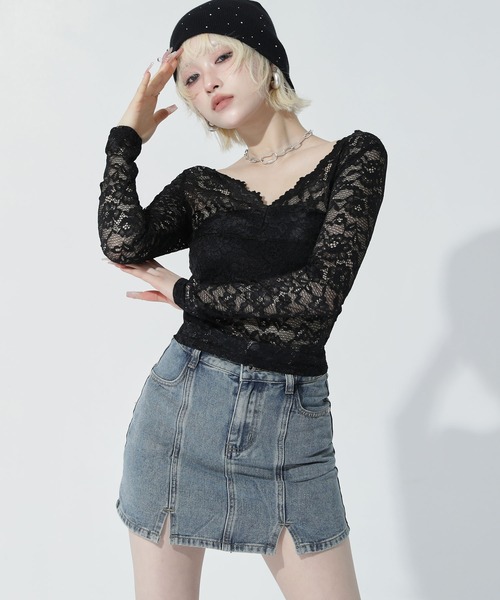 ANAP(アナップ)の「ダブルボタン インパン付き スリット ショートスカート(スカート・レディース・ブラウン/ブルー・S/M)」の13枚目の写真