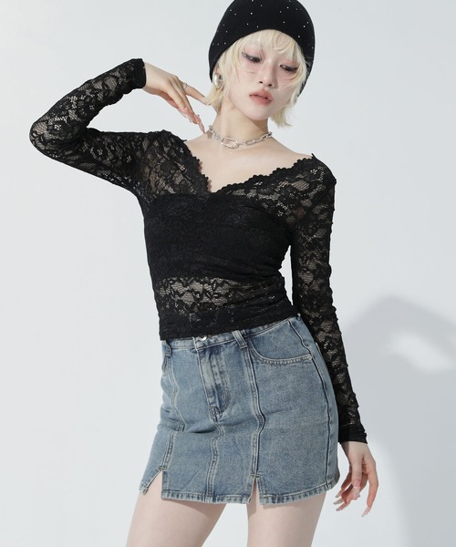 ANAP(アナップ)の「ダブルボタン インパン付き スリット ショートスカート(スカート・レディース・ブラウン/ブルー・S/M)」の14枚目の写真