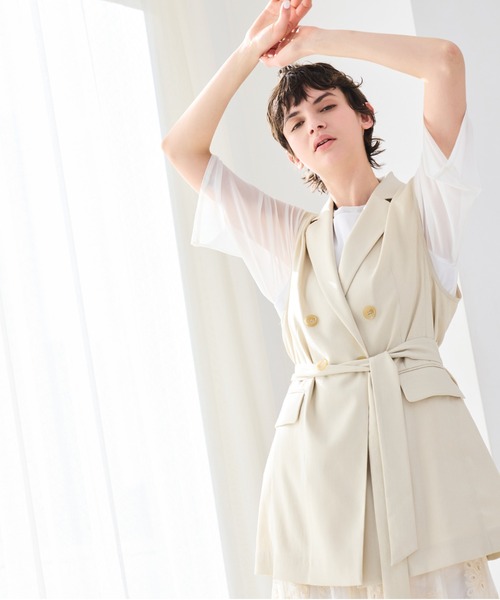 R-ISM(リズム)の「【セットアップ対応・洗える・ウエストリボン】ストレッチダブルジレ(ベスト・レディース・ネイビー/ベージュ・4)」の10枚目の写真