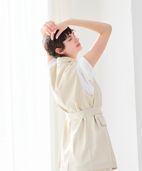 R-ISM(リズム)の「【セットアップ対応・洗える・ウエストリボン】ストレッチダブルジレ(ベスト・レディース・ネイビー/ベージュ・4)」の8枚目の写真