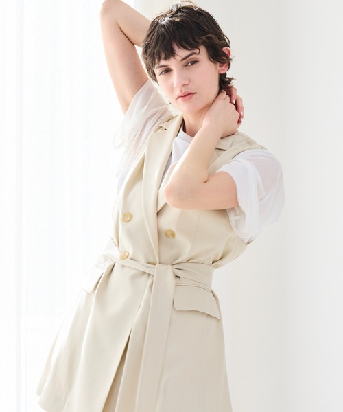 R-ISM(リズム)の「【セットアップ対応・洗える・ウエストリボン】ストレッチダブルジレ(ベスト・レディース・ネイビー/ベージュ・4)」の7枚目の写真
