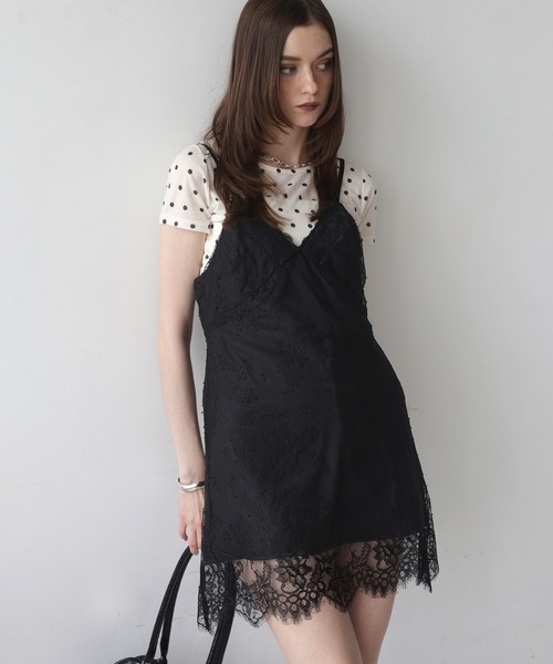 Mili affinity(ミリアフィニティー)の「レースドッキングサテンキャミワンピース(キャミソール・レディース・ブラウン/ピンク/アイボリー/ブラック・FREE)」の18枚目の写真