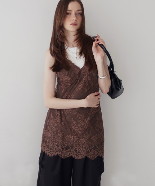Mili affinity(ミリアフィニティー)の「レースドッキングサテンキャミワンピース(キャミソール・レディース・ブラウン/ピンク/アイボリー/ブラック・FREE)」の15枚目の写真