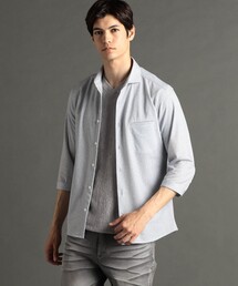 メランジトリコットメッシュ カッタウェイカラー7分袖シャツ