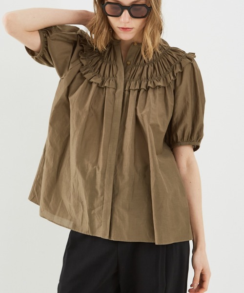 DESIGNWORKS(デザインワークス)の「コットンシルクローンシャーリングシャツ(シャツ/ブラウス・レディース・カーキ/ブラック・38)」の2枚目の写真