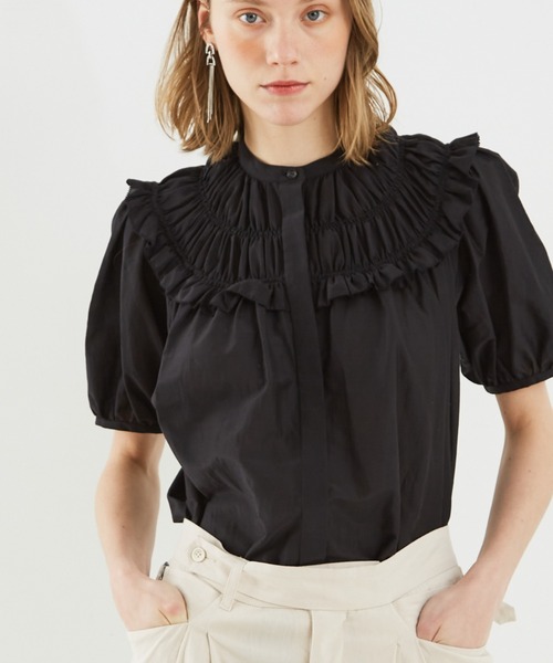 DESIGNWORKS(デザインワークス)の「コットンシルクローンシャーリングシャツ(シャツ/ブラウス・レディース・カーキ/ブラック・38)」の1枚目の写真