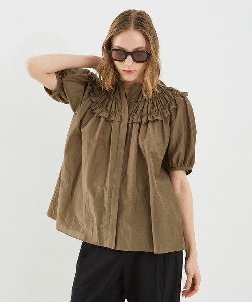 DESIGNWORKS(デザインワークス)の「コットンシルクローンシャーリングシャツ(シャツ/ブラウス・レディース・カーキ/ブラック・38)」の5枚目の写真