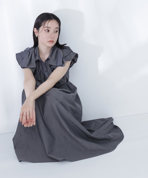 NATURAL BEAUTY BASIC(ナチュラルビューティーベーシック)の「【山本里菜さんコラボ】リボンラッフルシャツワンピース(ワンピース・レディース・ホワイト系その他/ネイビー/チャコールグレー・SMALL/MEDIUM/P/S)」の15枚目の写真