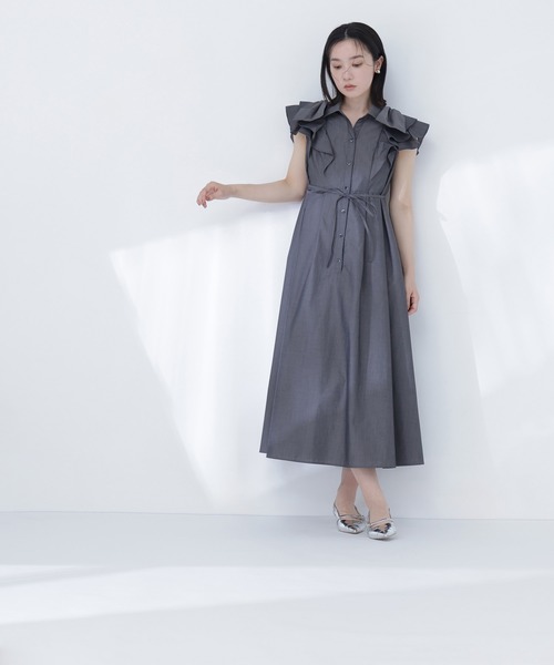 NATURAL BEAUTY BASIC（ナチュラルビューティーベーシック）の「リボンラッフルシャツワンピース（ワンピース・レディース・ホワイト系その他/ネイビー/チャコールグレー・SMALL/MEDIUM/P/S）」の22枚目の写真