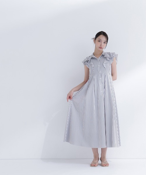 NATURAL BEAUTY BASIC(ナチュラルビューティーベーシック)の「【山本里菜さんコラボ】リボンラッフルシャツワンピース(ワンピース・レディース・ホワイト系その他/ネイビー/チャコールグレー・SMALL/MEDIUM/P/S)」の5枚目の写真