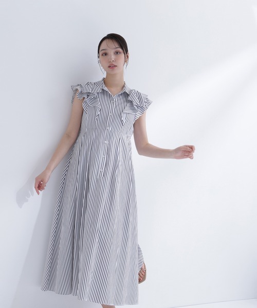 NATURAL BEAUTY BASIC(ナチュラルビューティーベーシック)の「【山本里菜さんコラボ】リボンラッフルシャツワンピース(ワンピース・レディース・ホワイト系その他/ネイビー/チャコールグレー・SMALL/MEDIUM/P/S)」の6枚目の写真