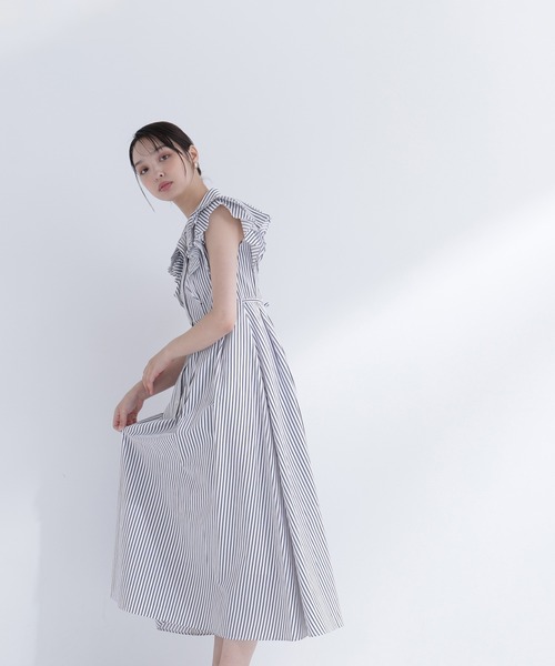 NATURAL BEAUTY BASIC(ナチュラルビューティーベーシック)の「【山本里菜さんコラボ】リボンラッフルシャツワンピース(ワンピース・レディース・ホワイト系その他/ネイビー/チャコールグレー・SMALL/MEDIUM/P/S)」の8枚目の写真