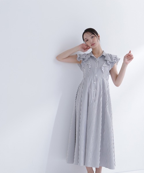 NATURAL BEAUTY BASIC(ナチュラルビューティーベーシック)の「【山本里菜さんコラボ】リボンラッフルシャツワンピース(ワンピース・レディース・ホワイト系その他/ネイビー/チャコールグレー・SMALL/MEDIUM/P/S)」の10枚目の写真