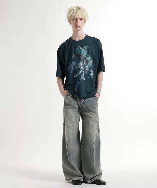 HARE(ハレ)の「【接触冷感】フラワーアートフロントプリントカット(HARE)(Tシャツ/カットソー・メンズ・グリーン/ホワイト/ブラック・FREE)」の8枚目の写真