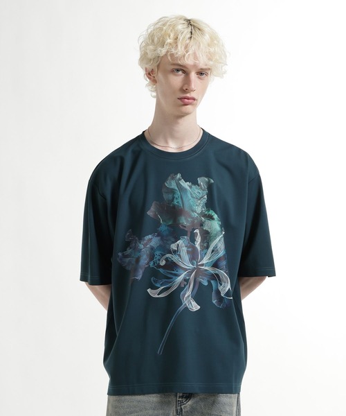 HARE(ハレ)の「【接触冷感】フラワーアートフロントプリントカット(HARE)(Tシャツ/カットソー・メンズ・グリーン/ホワイト/ブラック・FREE)」の13枚目の写真