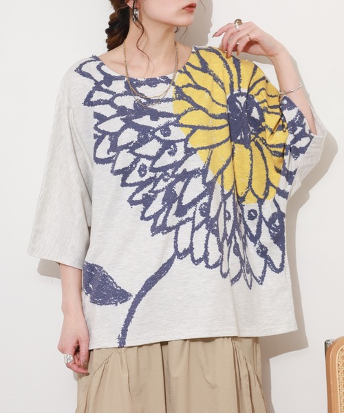 BARNDOOR(バーンドア)の「天竺ドルマン プルオーバー 26SS 半袖(Tシャツ/カットソー・レディース・ネイビー/オートミール/イエロー系/オレンジ系・FREE)」の3枚目の写真