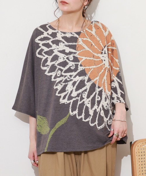 BARNDOOR(バーンドア)の「天竺ドルマン プルオーバー 26SS 半袖(Tシャツ/カットソー・レディース・ネイビー/オートミール/イエロー系/オレンジ系・FREE)」の4枚目の写真