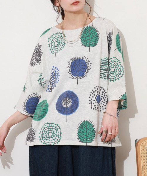 BARNDOOR(バーンドア)の「天竺ドルマン プルオーバー 26SS 半袖(Tシャツ/カットソー・レディース・ネイビー/オートミール/イエロー系/オレンジ系・FREE)」の1枚目の写真