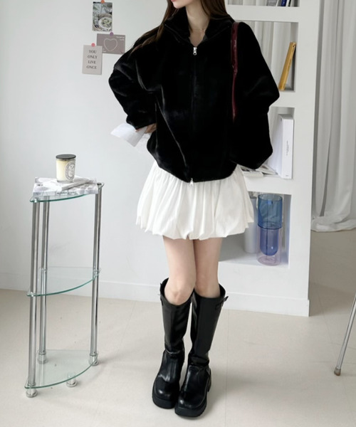 Ada.（エイダ）の「スタンドネック ショートファー ふわふわ ブルゾン（ブルゾン・レディース・ブラウン/ブラック/ライトグレー・M/L）」の18枚目の写真