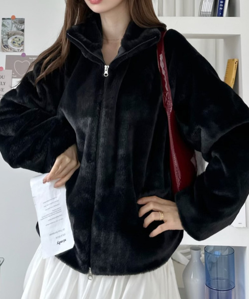 Ada.（エイダ）の「スタンドネック ショートファー ふわふわ ブルゾン（ブルゾン・レディース・ブラウン/ブラック/ライトグレー・M/L）」の16枚目の写真
