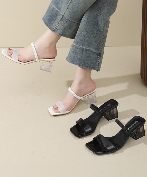 Miniministore(ミニミニストア)の「ミュールサンダル クリア太ヒール 美脚(サンダル・レディース・ホワイト/ブラック・25.0cm/24.5cm/24.0cm/23.5cm/23.0cm/22.5cm)」の14枚目の写真