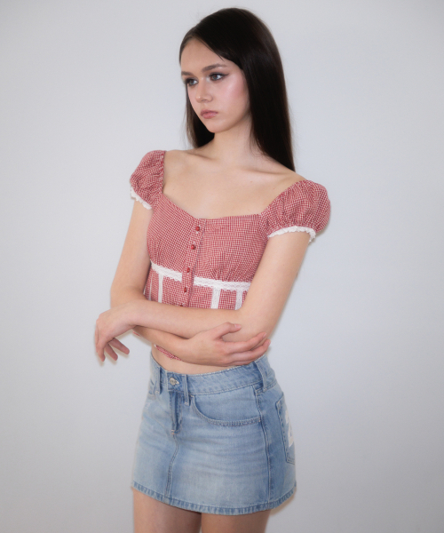 ROSEFRANTZ（ロゼフランツ）の「Check Shirring Crop Blouse [Red]（シャツ/ブラウス・レディース・レッド・SMALL/MEDIUM）」の5枚目の写真