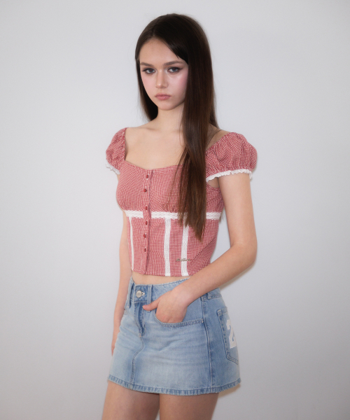ROSEFRANTZ（ロゼフランツ）の「Check Shirring Crop Blouse [Red]（シャツ/ブラウス・レディース・レッド・SMALL/MEDIUM）」の6枚目の写真