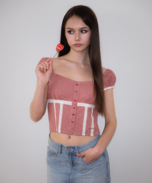ROSEFRANTZ（ロゼフランツ）の「Check Shirring Crop Blouse [Red]（シャツ/ブラウス・レディース・レッド・SMALL/MEDIUM）」の7枚目の写真