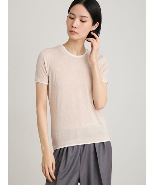 MIESROHE(ミースロエ)の「レイヤードカットTシャツ(Tシャツ/カットソー・レディース・ベージュ/その他/ライム/ホワイト・F)」の2枚目の写真