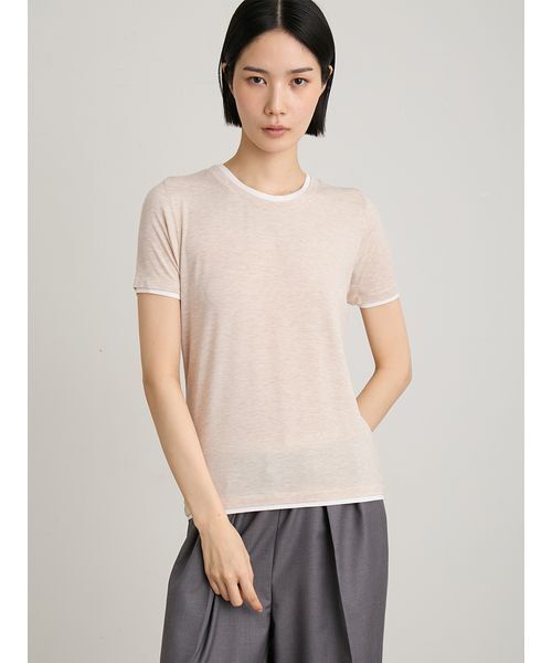 MIESROHE(ミースロエ)の「レイヤードカットTシャツ(Tシャツ/カットソー・レディース・ベージュ/その他/ライム/ホワイト・F)」の9枚目の写真