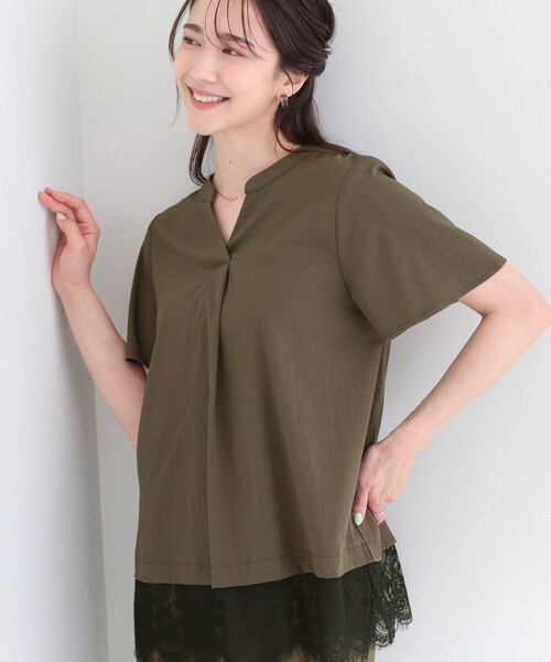 SHOO・LA・RUE（シューラルー）の「【S-LL/洗濯機可】軽凛(かろりん)ひんやり スキッパー裾レースブラウス（シャツ/ブラウス・レディース・ライトベージュ/ブラック/ブラウン系その他/イエロー系その他・04/03/02/01）」の3枚目の写真