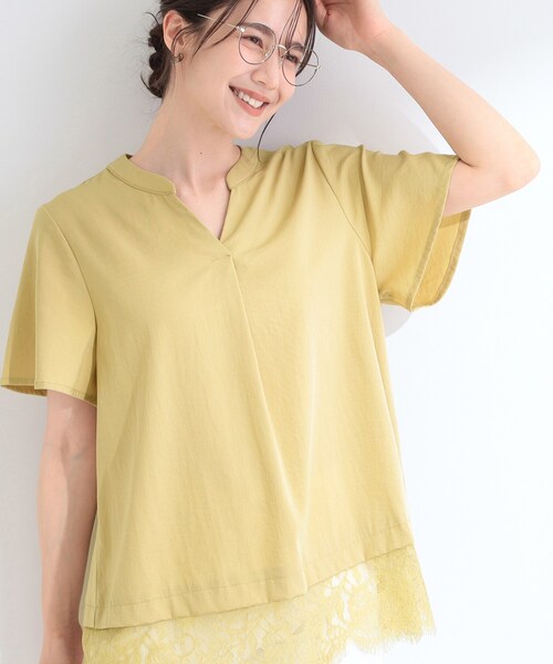 SHOO・LA・RUE（シューラルー）の「【S-LL/洗濯機可】軽凛(かろりん)ひんやり スキッパー裾レースブラウス（シャツ/ブラウス・レディース・ライトベージュ/ブラック/ブラウン系その他/イエロー系その他・04/03/02/01）」の4枚目の写真