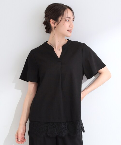 SHOO・LA・RUE（シューラルー）の「【S-LL/洗濯機可】軽凛(かろりん)ひんやり スキッパー裾レースブラウス（シャツ/ブラウス・レディース・ライトベージュ/ブラック/ブラウン系その他/イエロー系その他・04/03/02/01）」の5枚目の写真