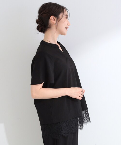 SHOO・LA・RUE（シューラルー）の「【S-LL/洗濯機可】軽凛(かろりん)ひんやり スキッパー裾レースブラウス（シャツ/ブラウス・レディース・ライトベージュ/ブラック/ブラウン系その他/イエロー系その他・04/03/02/01）」の6枚目の写真