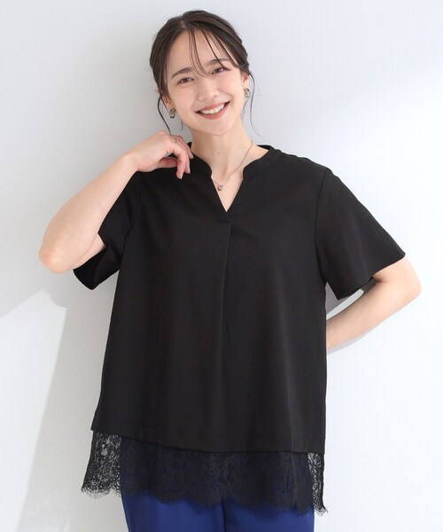 SHOO・LA・RUE（シューラルー）の「【S-LL/洗濯機可】軽凛(かろりん)ひんやり スキッパー裾レースブラウス（シャツ/ブラウス・レディース・ライトベージュ/ブラック/ブラウン系その他/イエロー系その他・04/03/02/01）」の7枚目の写真