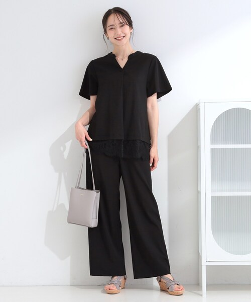 SHOO・LA・RUE（シューラルー）の「【S-LL/洗濯機可】軽凛(かろりん)ひんやり スキッパー裾レースブラウス（シャツ/ブラウス・レディース・ライトベージュ/ブラック/ブラウン系その他/イエロー系その他・04/03/02/01）」の9枚目の写真