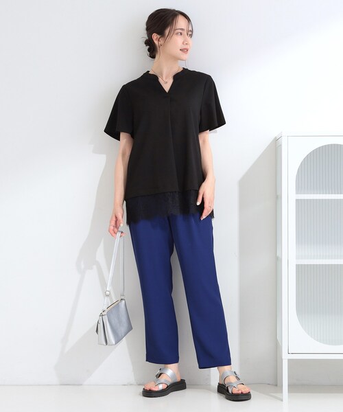 SHOO・LA・RUE（シューラルー）の「【S-LL/洗濯機可】軽凛(かろりん)ひんやり スキッパー裾レースブラウス（シャツ/ブラウス・レディース・ライトベージュ/ブラック/ブラウン系その他/イエロー系その他・04/03/02/01）」の10枚目の写真