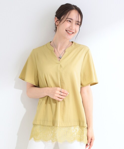 SHOO・LA・RUE（シューラルー）の「【S-LL/洗濯機可】軽凛(かろりん)ひんやり スキッパー裾レースブラウス（シャツ/ブラウス・レディース・ライトベージュ/ブラック/ブラウン系その他/イエロー系その他・04/03/02/01）」の12枚目の写真